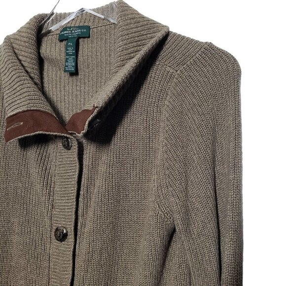 LRL Jeans Co Grandpa Cardigan Shawl Cardigan Cotton Olive Womens Petite Large - Picture 2 of 9